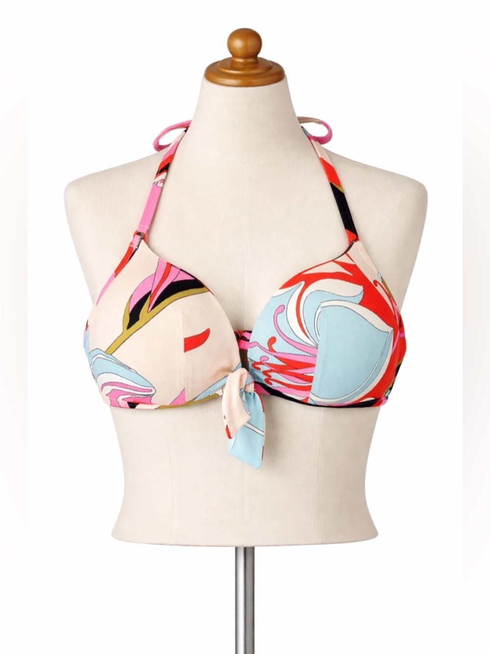 Domani Tie -Front Halter Bikini padded Top in Multicolor